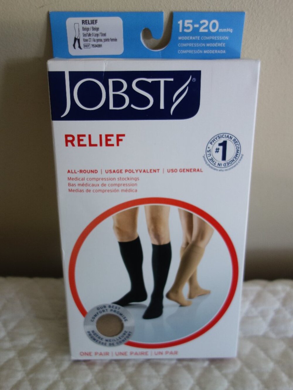 NIB New $43.50 JOBST Relief 15-20 mm/HG Beige Knee High Socks – XL